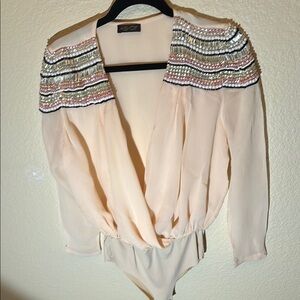 ASbyDF size M Cream Embellished Women's bodysuit